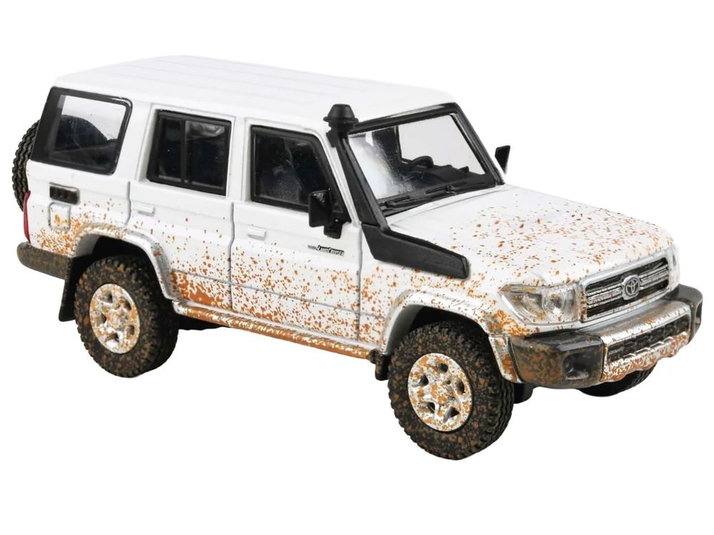 2014 Toyota Land Cruiser 76 White (Dirty Off Road Effect) 1/64 Diecast Model Car by Paragon Models view 4