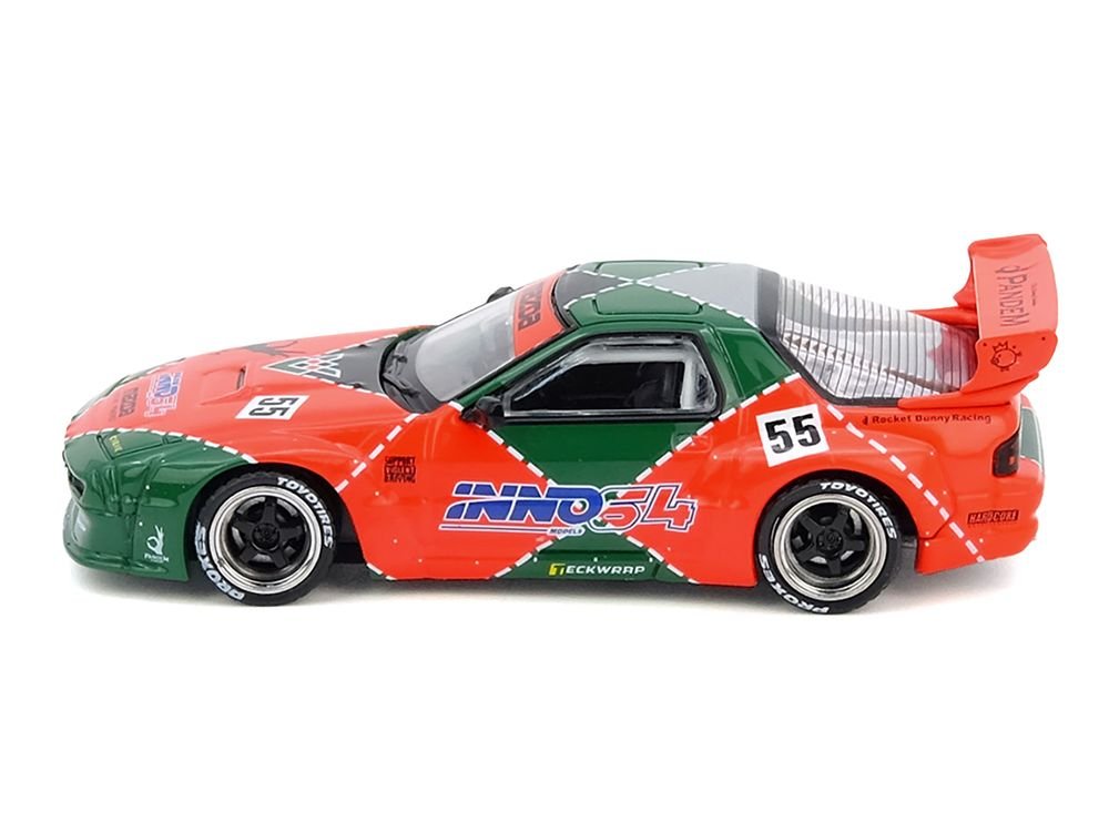 Mazda RX7 (FC3S) "Pandem Aero" RHD (Right Hand Drive) #55 Red and Green "Hong Kong Toycar Salon 2025 Event Edition" 1/64 Diecast Model Car by Inno Models view 2