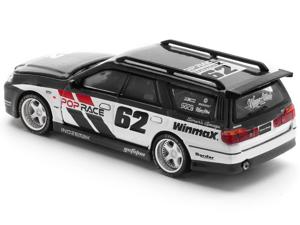GT-R Stagea RHD (Right Hand Drive) #62 "Simon's Garage" Black with White Sides 1/64 Diecast Model Car by Pop Race view 5