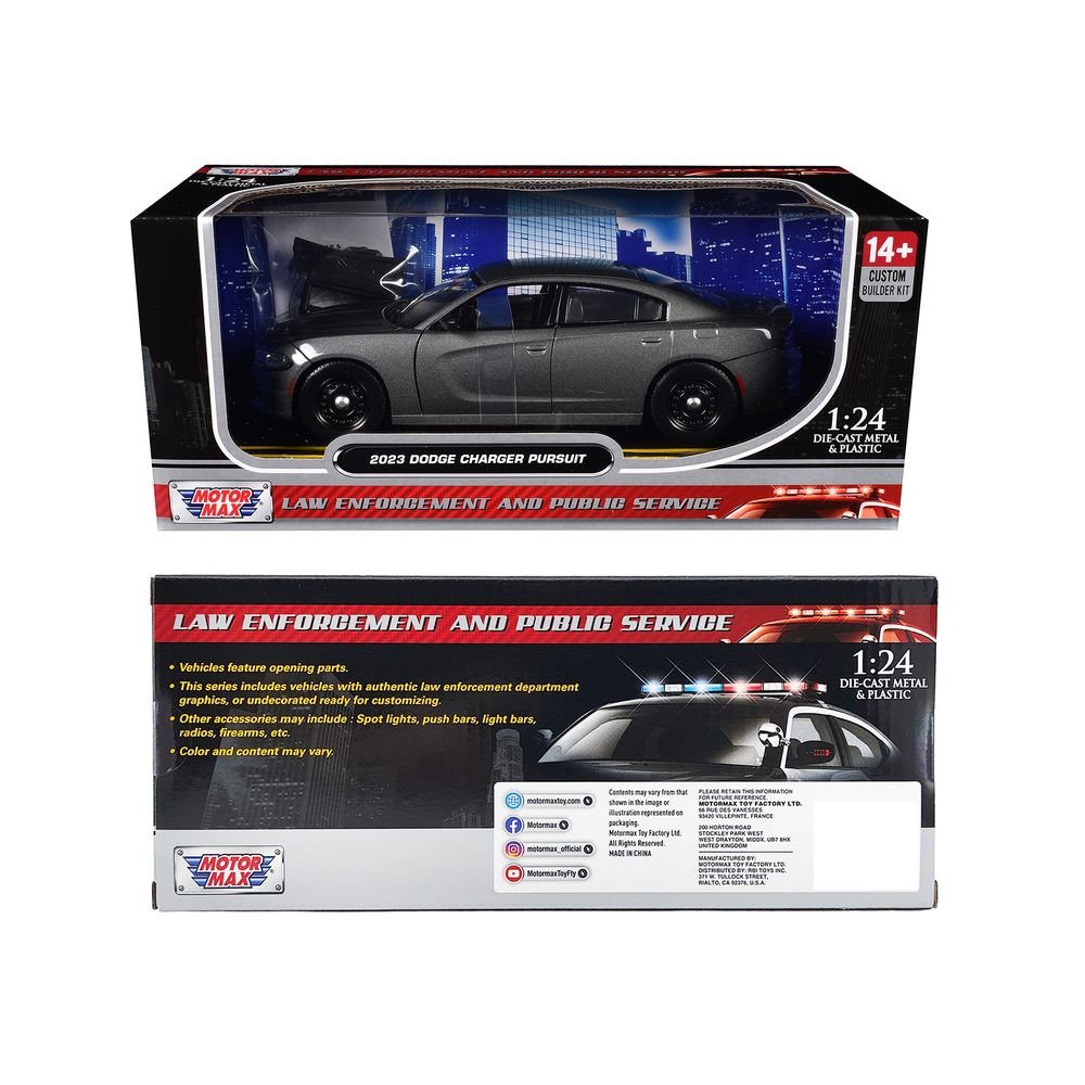 2023 Dodge Charger Pursuit Police Car Gray Metallic "Custom Builder's Kit - Law Enforcement and Public Service" Series 1/24 Diecast Model Car by Motormax view 3