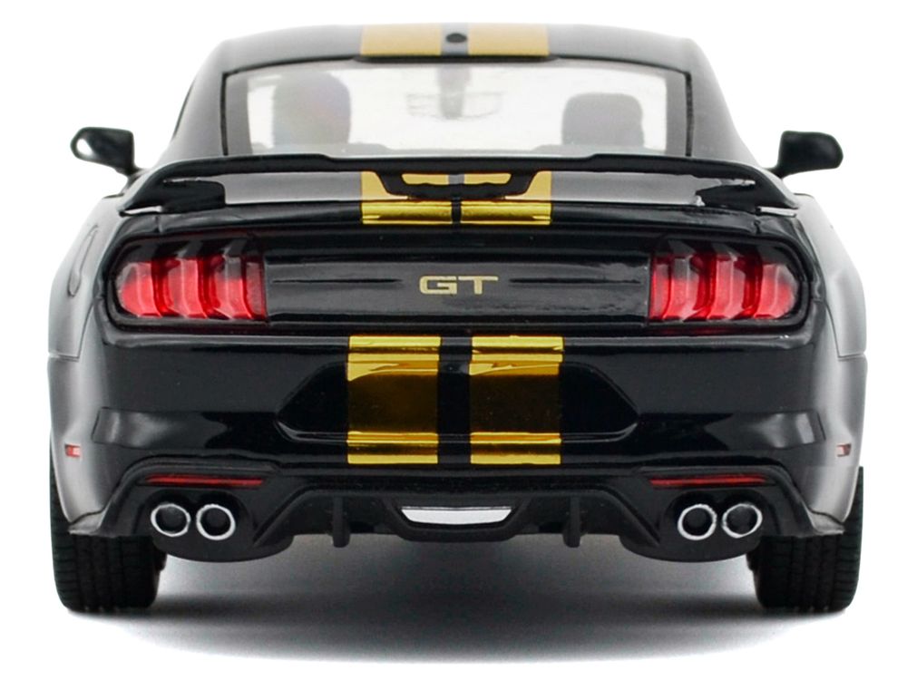 2018 Ford Mustang GT 5.0 Black with Gold Stripes and Graphics "Midnight Eclipse" Series 1/24 Diecast Model Car by Motormax view 4