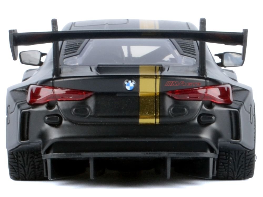 BMW M4 GT3 Matt Black with Gold Stripes "Midnight Eclipse" Series 1/24 Diecast Model Car by Motormax view 3