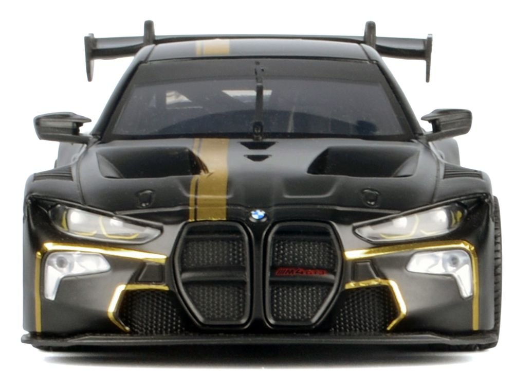 BMW M4 GT3 Matt Black with Gold Stripes "Midnight Eclipse" Series 1/24 Diecast Model Car by Motormax view 4