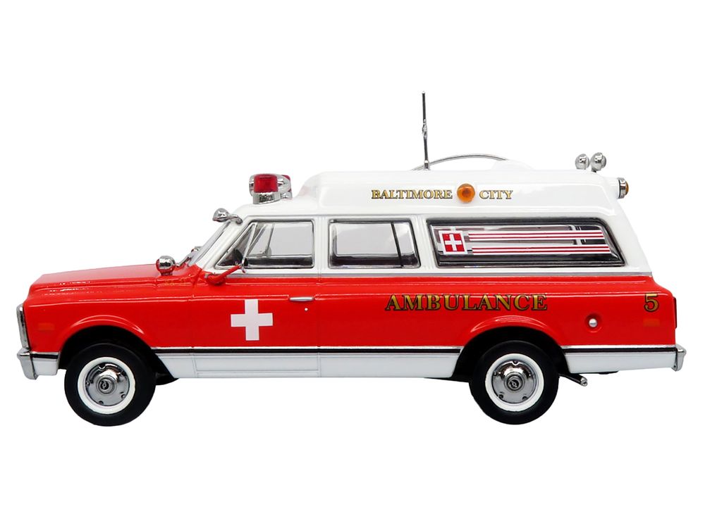 1969 Chevrolet C-10 Ambulance "Baltimore City Fire Department" White and Red "5 Alarm" Series Limited Edition 1/50 Diecast Model by Iconic Replicas view 2
