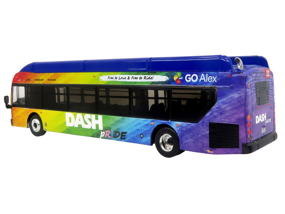 New Flyer Xcelsior XN40 Transit Bus "DASH Pride Livery" Blue with Rainbow Graphics "The Bus & Motorcoach Collection" Limited Edition 1/87 (HO) Diecast Model by Iconic Replicas view 3