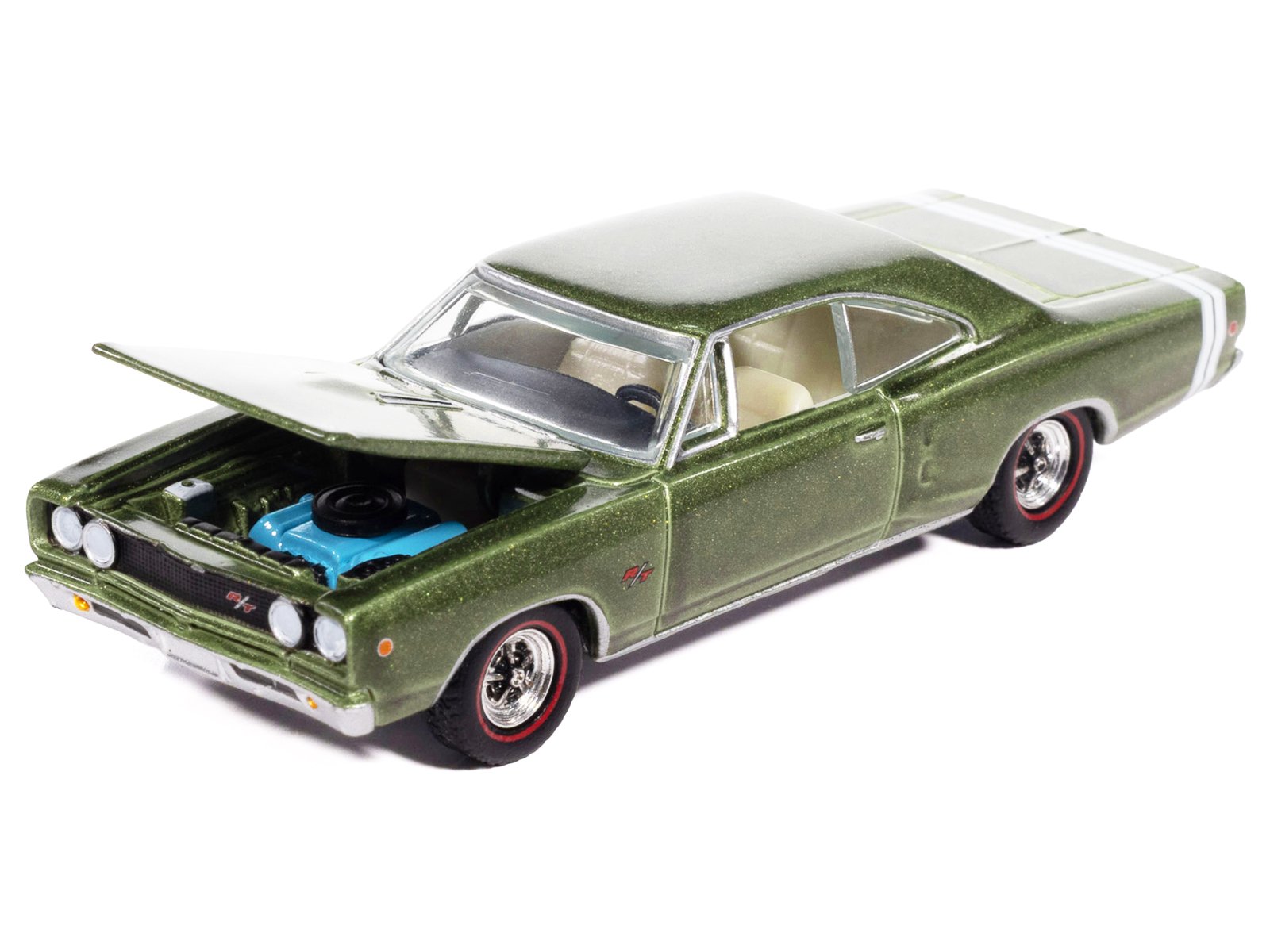 1968 Dodge Coronet R/T Medium Green Metallic with White Interior "Vintage Muscle" Series 1/64 Diecast Model Car by Auto World view 2