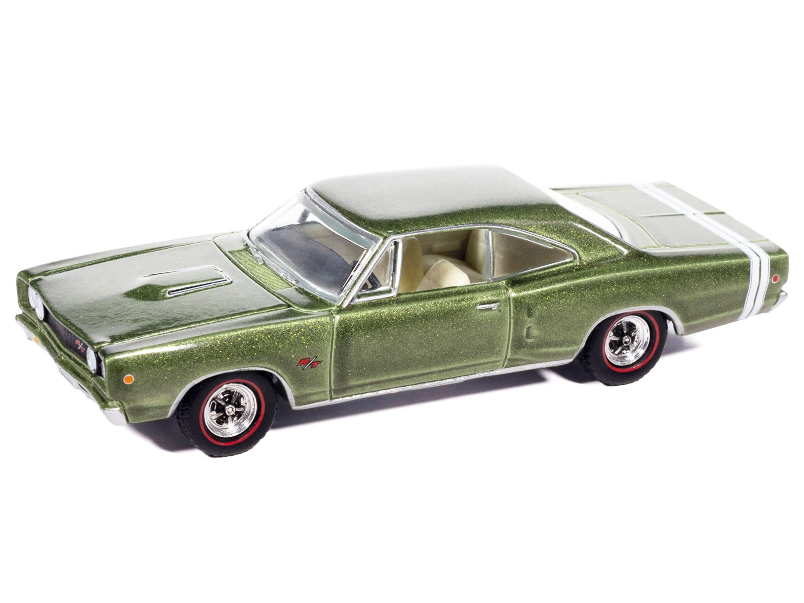 1968 Dodge Coronet R/T Medium Green Metallic with White Interior "Vintage Muscle" Series 1/64 Diecast Model Car by Auto World view 3