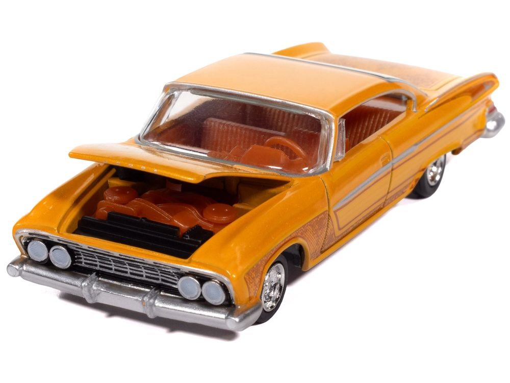 1961 Dodge Dart Phoenix Lowrider Mango Smoothie Metallic with Graphics and Orange Interior "Vintage Muscle" Series 1/64 Diecast Model Car by Auto World view 2