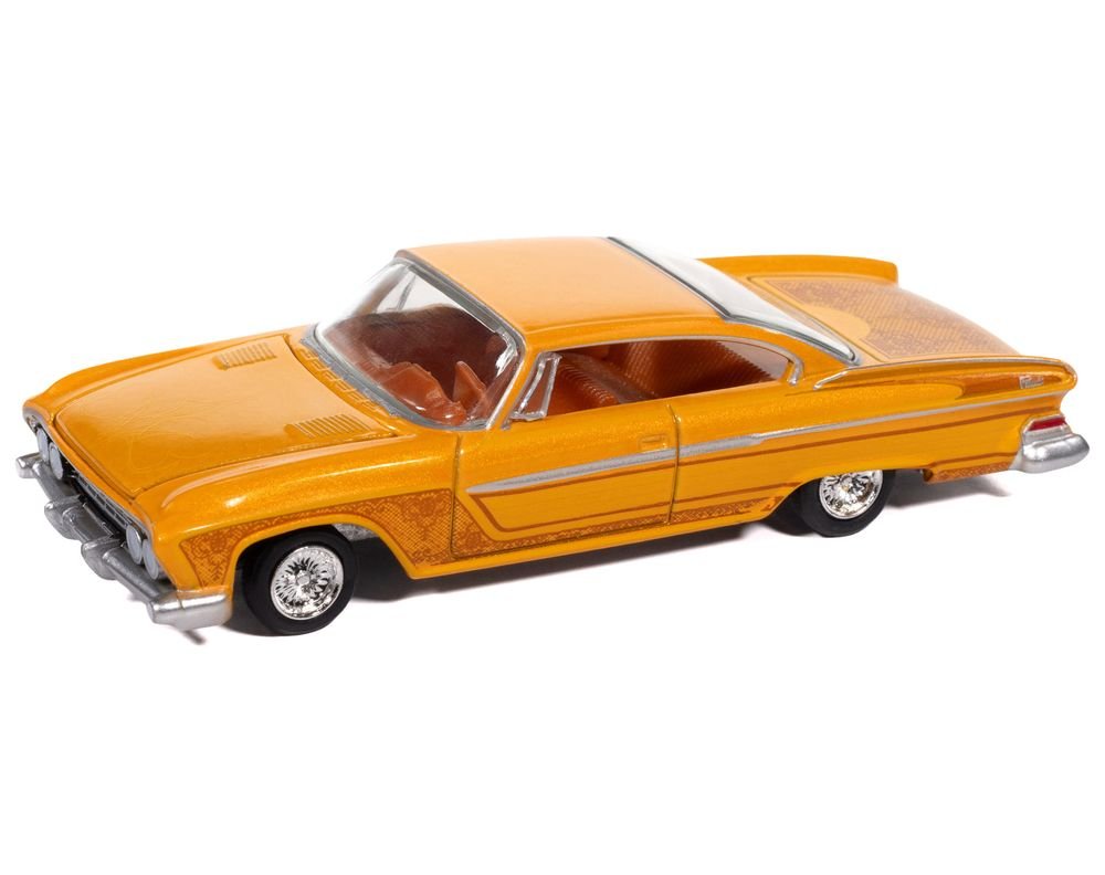 1961 Dodge Dart Phoenix Lowrider Mango Smoothie Metallic with Graphics and Orange Interior "Vintage Muscle" Series 1/64 Diecast Model Car by Auto World view 3