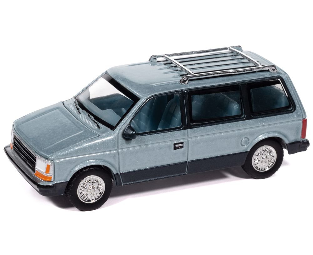 1987 Plymouth Voyager Van Ice Blue Metallic and Twilight Blue Metallic 2-Tone with Blue Interior "Mighty Minivans" Series 1/64 Diecast Model Car by Auto World view 3