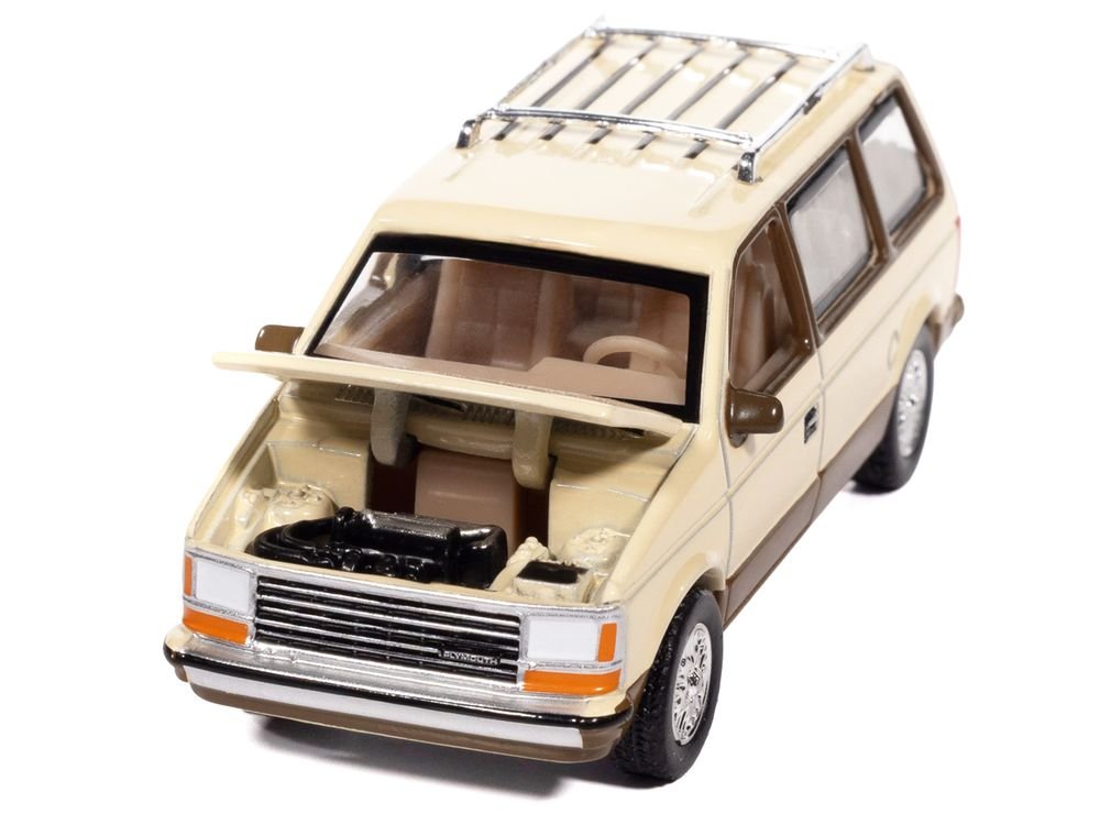 1987 Plymouth Voyager Van Light Cream and Golden Bronze Metallic 2-Tone "Mighty Minivans" Series 1/64 Diecast Model Car by Auto World view 2