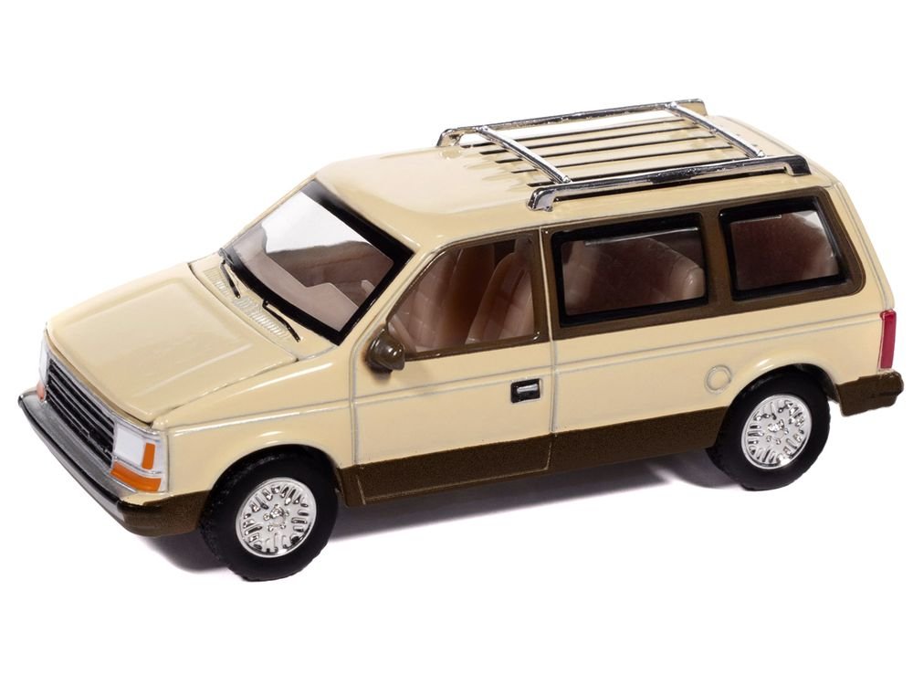 1987 Plymouth Voyager Van Light Cream and Golden Bronze Metallic 2-Tone "Mighty Minivans" Series 1/64 Diecast Model Car by Auto World view 3