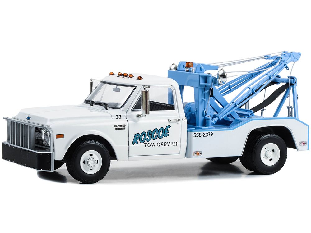 1969 Chevrolet C-30 Dually Wrecker Tow Truck "Roscoe Tow Service" White "Starsky and Hutch" (1975-1979) TV Series 1/18 Diecast Model Car by Greenlight view 2
