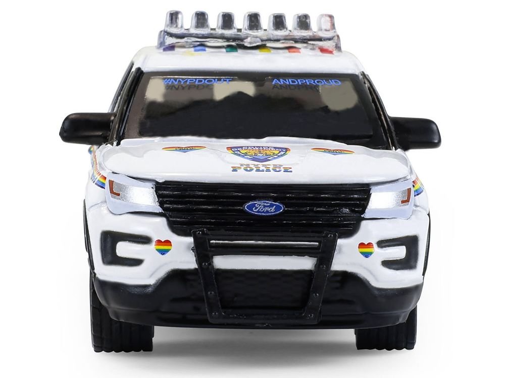2016 Ford Police Interceptor Utility "New York Police Department (NYPD) Pride Livery" White with Rainbow Stripes "Hot Pursuit" Series 47 1/64 Diecast Model Car by Greenlight view 4