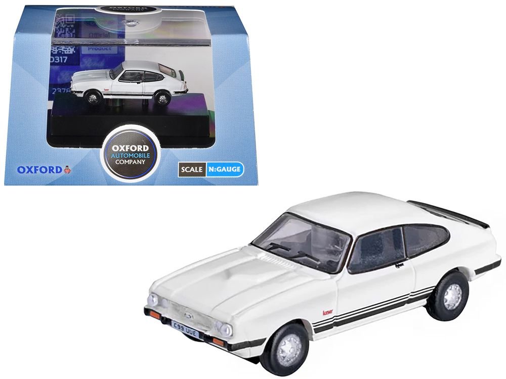 Ford Capri Mk3 RHD (Right Hand Drive) Diamond White with Black Stripes 1/148 (N) Scale Diecast Model Car by Oxford Diecast