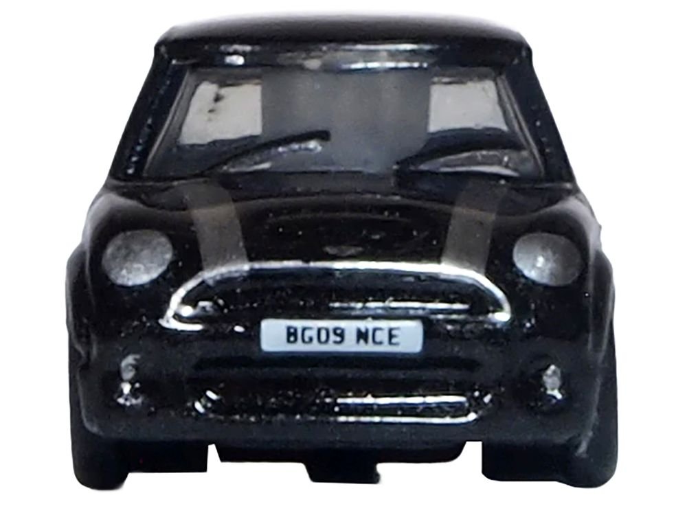 Mini Cooper S RHD (Right Hand Drive) Midnight Black with Silver Stripes 1/148 (N) Scale Diecast Model Car by Oxford Diecast view 4
