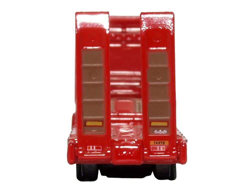 Scania T-Cab Truck RHD (Right Hand Drive) with Lowboy Trailer "Sandy Kydd" Red with Stripes 1/148 (N) Scale Diecast Model Car by Oxford Diecast view 4