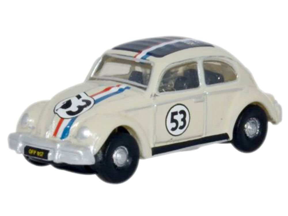 Volkswagen Beetle #53 Beige with Stripes and Black Top 1/148 (N) Scale Diecast Model Car by Oxford Diecast view 2