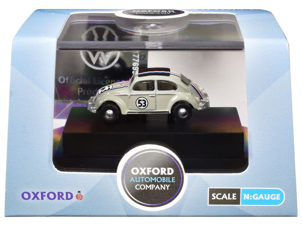 Volkswagen Beetle #53 Beige with Stripes and Black Top 1/148 (N) Scale Diecast Model Car by Oxford Diecast view 3