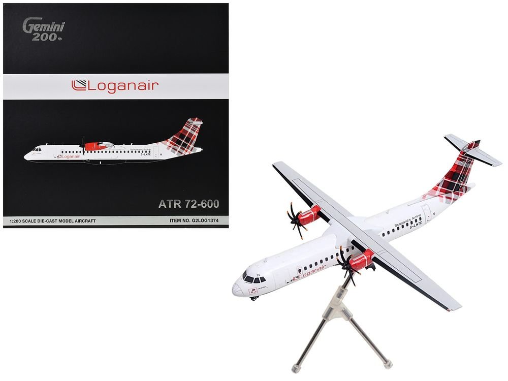 ATR 72-600 Commercial Aircraft "Loganair - Scotland's Airline" (G-LMTE) White with Red Plaid Tail "Gemini 200" Series 1/200 Diecast Model Airplane by GeminiJets