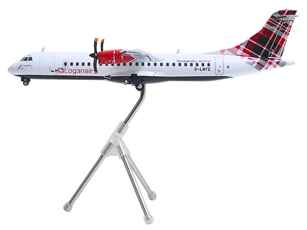ATR 72-600 Commercial Aircraft "Loganair - Scotland's Airline" (G-LMTE) White with Red Plaid Tail "Gemini 200" Series 1/200 Diecast Model Airplane by GeminiJets view 3