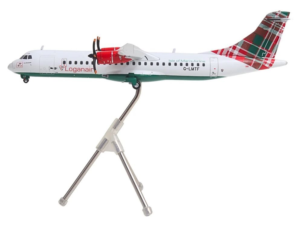 ATR 72-600 Commercial Aircraft "Loganair - Isle of Man's Airline" (G-LMTF) White with Green and Red Plaid Tail "Gemini 200" Series 1/200 Diecast Model Airplane by GeminiJets view 2