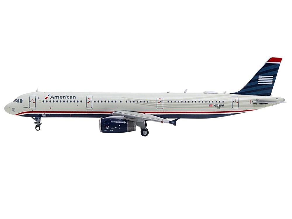 Airbus A321 Commercial Aircraft "American Airlines - US Airways Heritage Jet" (N578UW) White with Blue Tail 1/400 Diecast Model Airplane by GeminiJets view 3