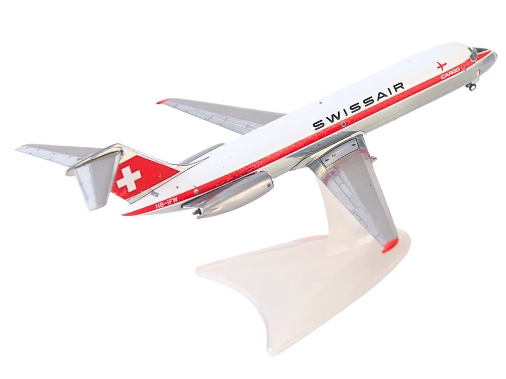 Douglas DC-9-30F Commercial Aircraft "Swissair" (HB-IFW) White with Red Stripes 1/200 Diecast Model Airplane by Herpa view 3