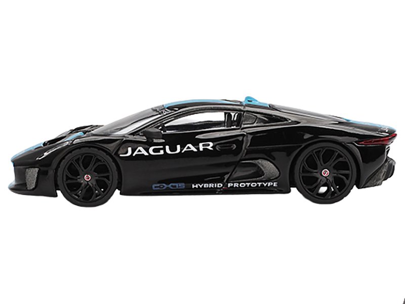 Jaguar C-X75 Black with Light Blue Stripe Limited Edition 1/64 Diecast Model Car by Mini GT view 2