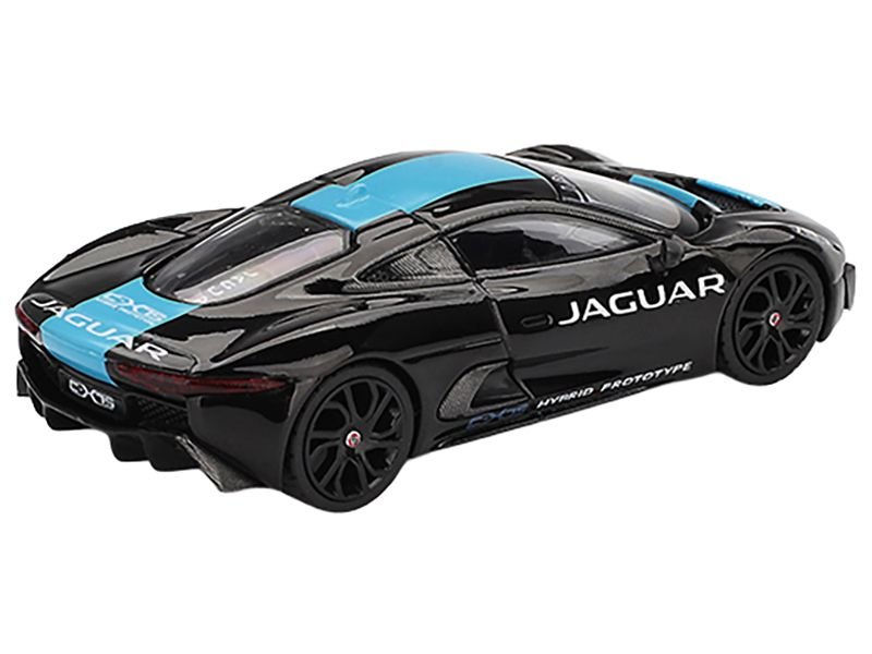 Jaguar C-X75 Black with Light Blue Stripe Limited Edition 1/64 Diecast Model Car by Mini GT view 3