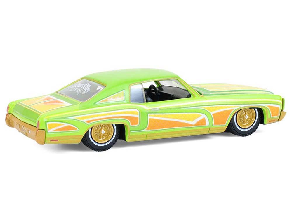 1970 Chevrolet Monte Carlo Lowrider "Michael Heralda Special Edition" Lime Green with Graphics "Hobby Exclusive" Series 1/64 Diecast Model Car by Greenlight view 4