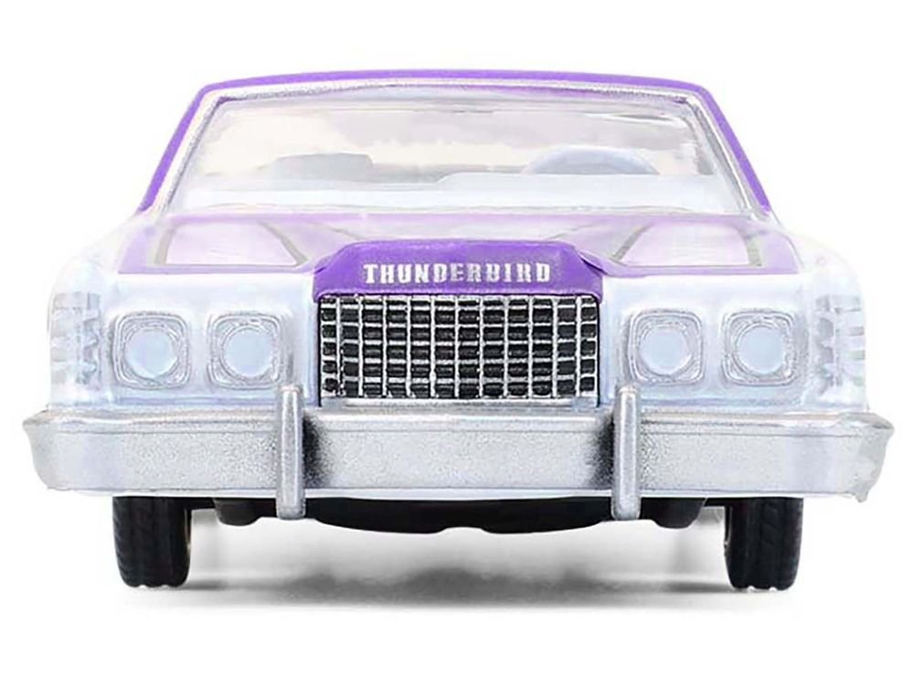 1973 Ford Thunderbird Lowrider "Michael Heralda Special Edition" Purple Metallic with Graphics and White Interior "Hobby Exclusive" Series 1/64 Diecast Model Car by Greenlight view 4