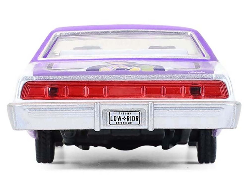 1973 Ford Thunderbird Lowrider "Michael Heralda Special Edition" Purple Metallic with Graphics and White Interior "Hobby Exclusive" Series 1/64 Diecast Model Car by Greenlight view 5