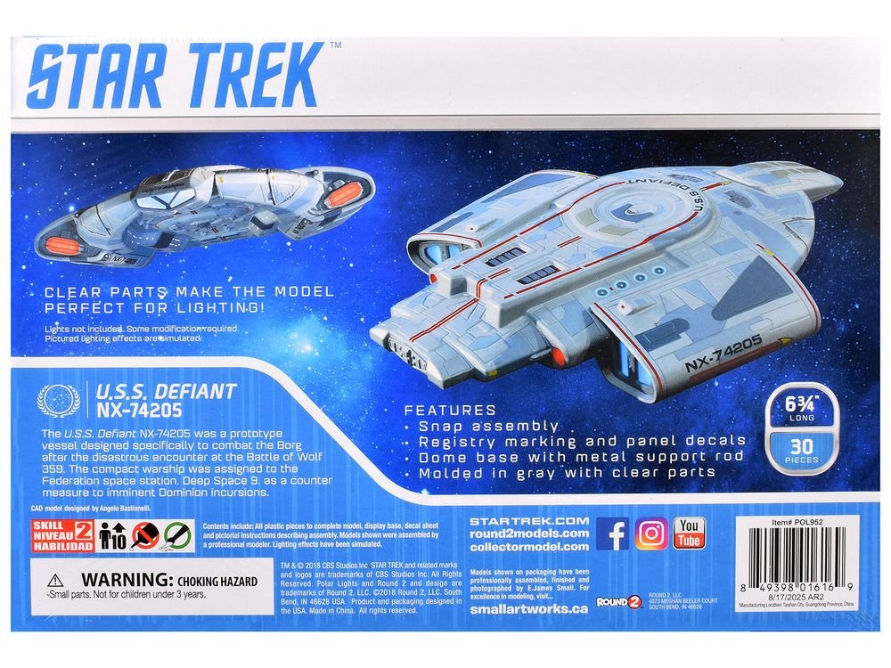 Skill 2 Snap Model Kit USS Defiant NX-74205 Starship "Star Trek: Deep Space Nine" (1993-1999) TV Series 1/1000 Scale Model by Polar Lights view 4