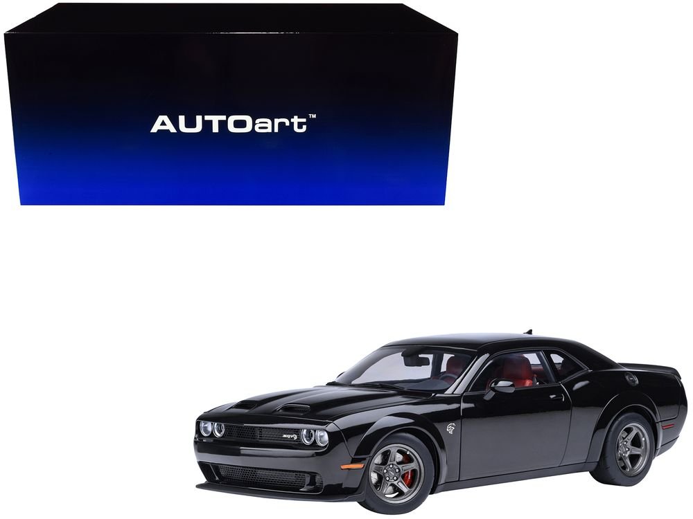 2023 Dodge Challenger SRT Super Stock Pitch Black with Red Interior 1/18 Model Car by Autoart
