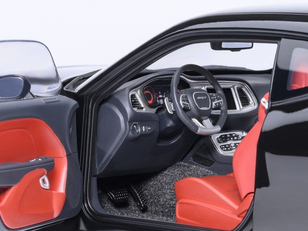 2023 Dodge Challenger SRT Super Stock Pitch Black with Red Interior 1/18 Model Car by Autoart view 4