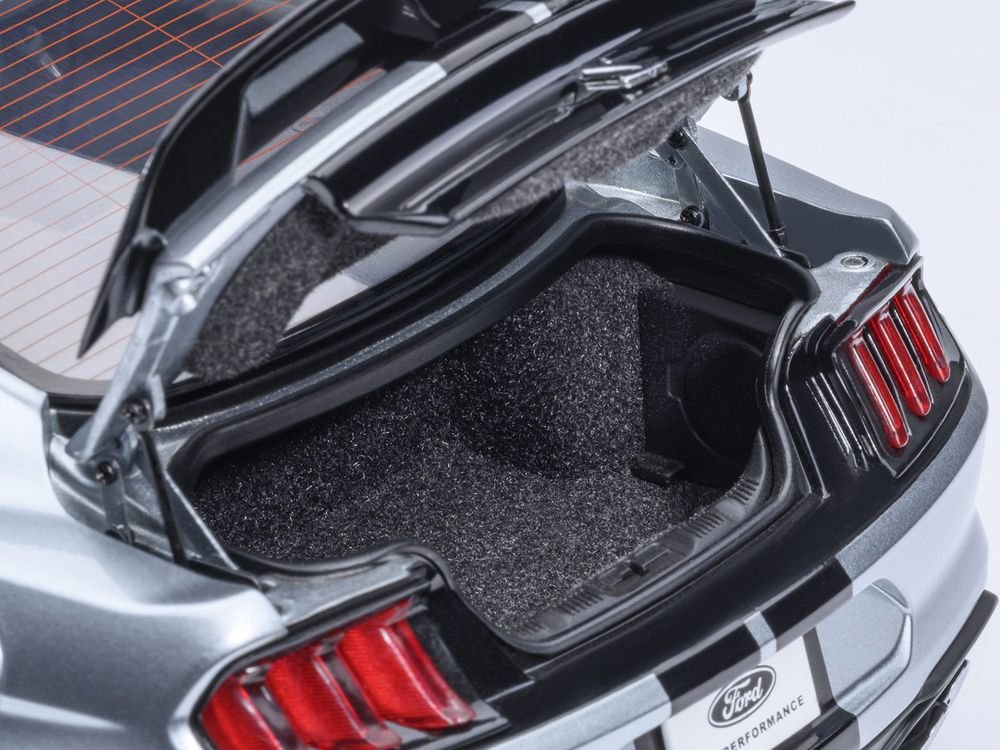 Ford Mustang Shelby GT500 Iconic Silver Metallic with Black Stripes 1/18 Model Car by Autoart view 5