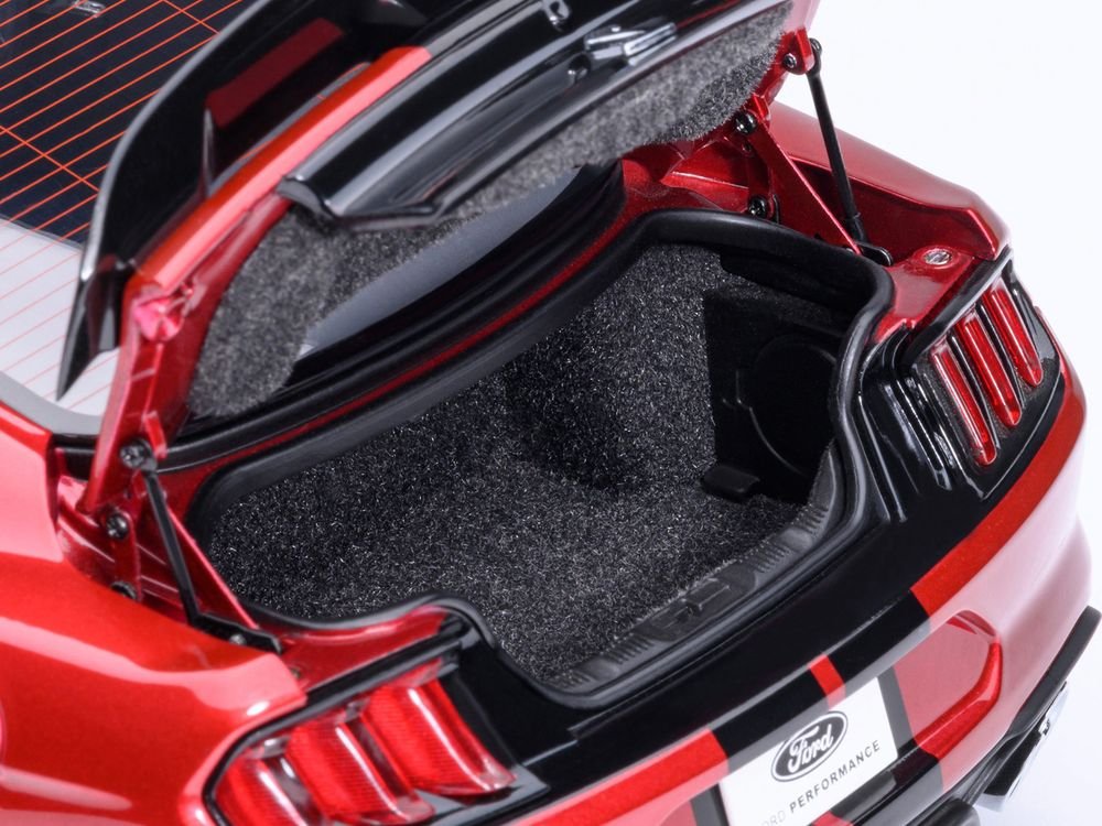 Ford Mustang Shelby GT500 Rapid Red Metallic with Black Stripes 1/18 Model Car by Autoart view 5