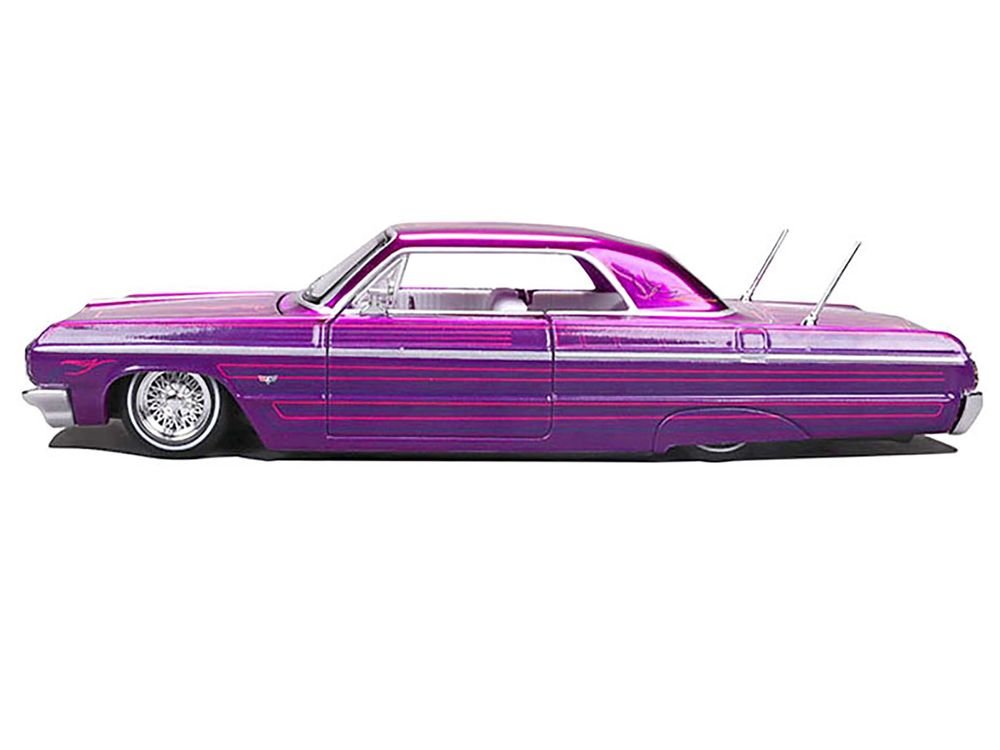 1964 Chevrolet Impala SS Lowrider Candy Purple with Graphics and White Interior "Lowriders" "Maisto Design" Series 1/26 Diecast Model Car by Maisto view 2