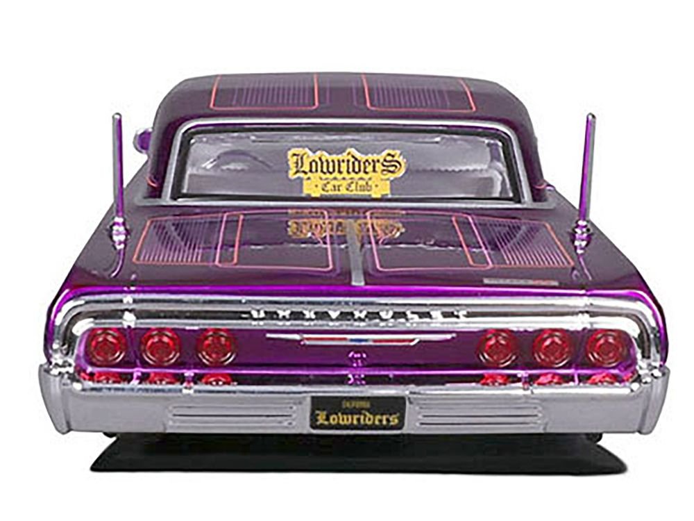 1964 Chevrolet Impala SS Lowrider Candy Purple with Graphics and White Interior "Lowriders" "Maisto Design" Series 1/26 Diecast Model Car by Maisto view 3