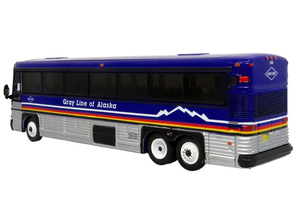 2001 MCI D4000 Coach Bus "Gray Line of Alaska" Dark Blue with Stripes "Vintage Bus & Motorcoach Collection" Limited Edition to 504 pieces Worldwide 1/87 (HO) Diecast Model by Iconic Replicas view 3