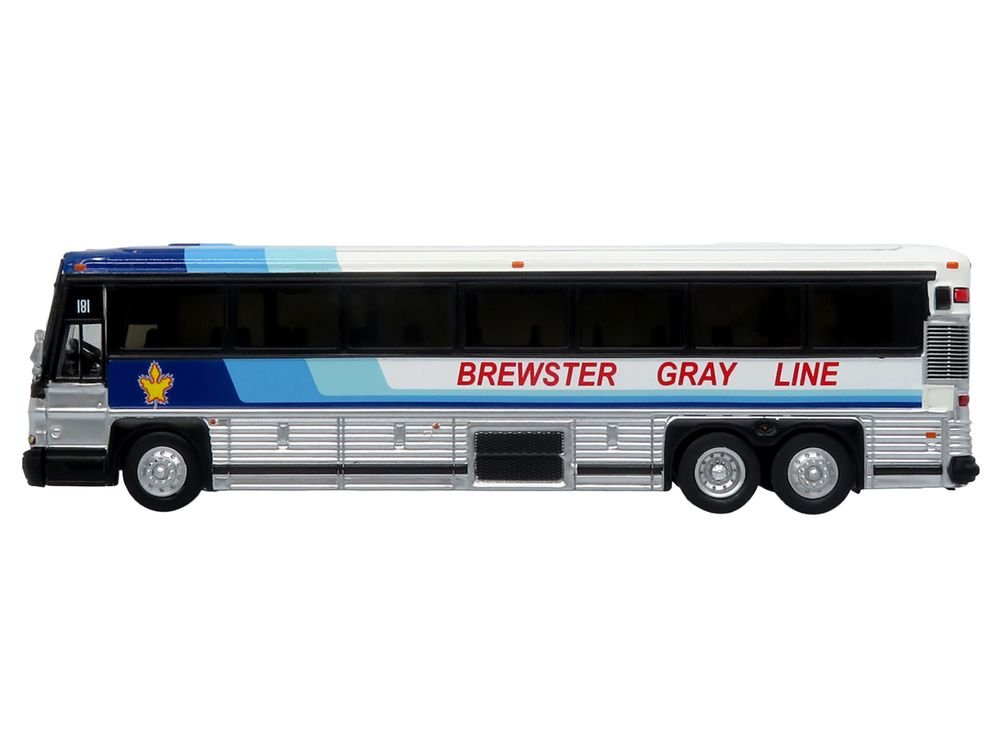 2001 MCI D4000 Coach Bus "Brewster Gray Line" White with Blue Stripes "Vintage Bus & Motorcoach Collection" Limited Edition to 504 pieces Worldwide 1/87 (HO) Diecast Model by Iconic Replicas view 2