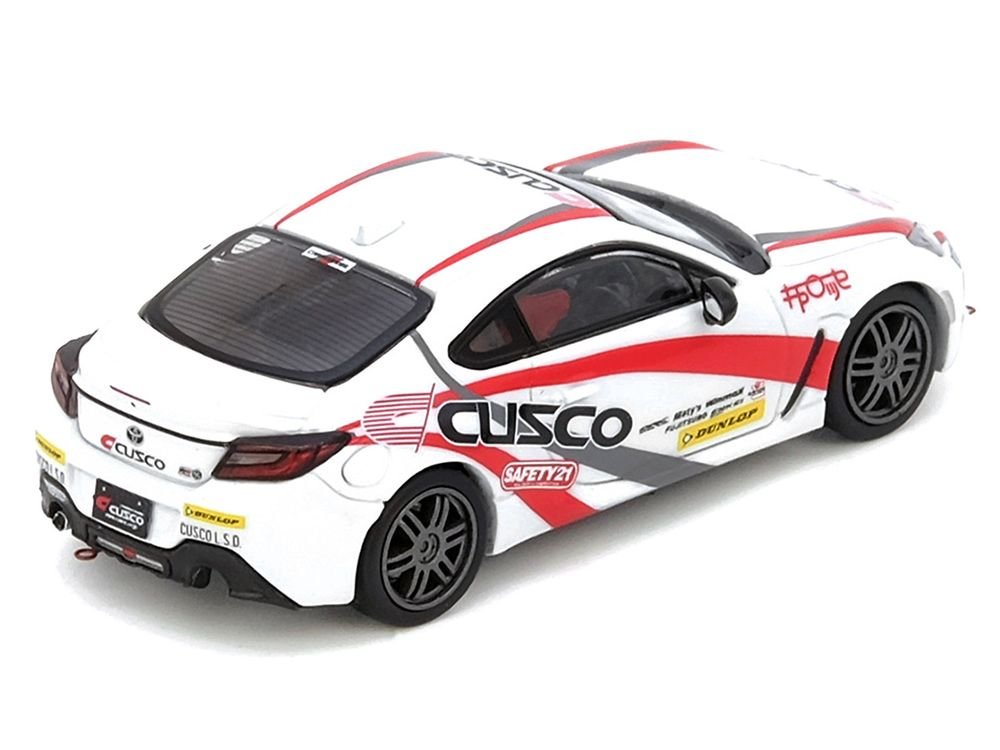 Toyota GR86 Tuned by "CUSCO" RHD (Right Hand Drive) White with Red and Gray Stripes 1/64 Diecast Model Car by Inno Models view 2