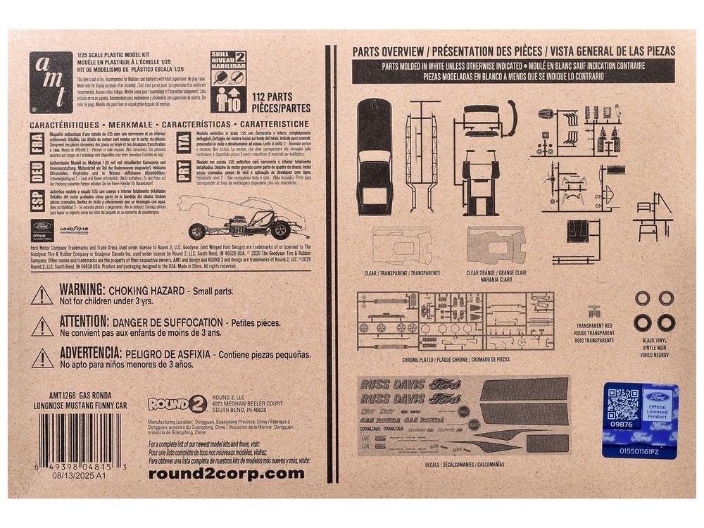 Skill 2 Model Kit 1969 Ford Mustang Longnose Funny Car "Gas Ronda" 1/25 Scale Model by AMT view 4