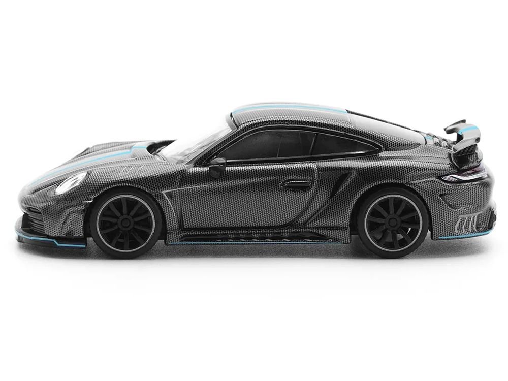 992 Stinger GTR Carbon Edition with Blue Stripe 1/64 Diecast Model Car by Pop Race view 2