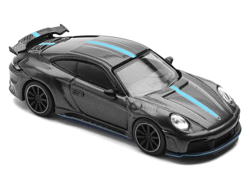 992 Stinger GTR Carbon Edition with Blue Stripe 1/64 Diecast Model Car by Pop Race view 3