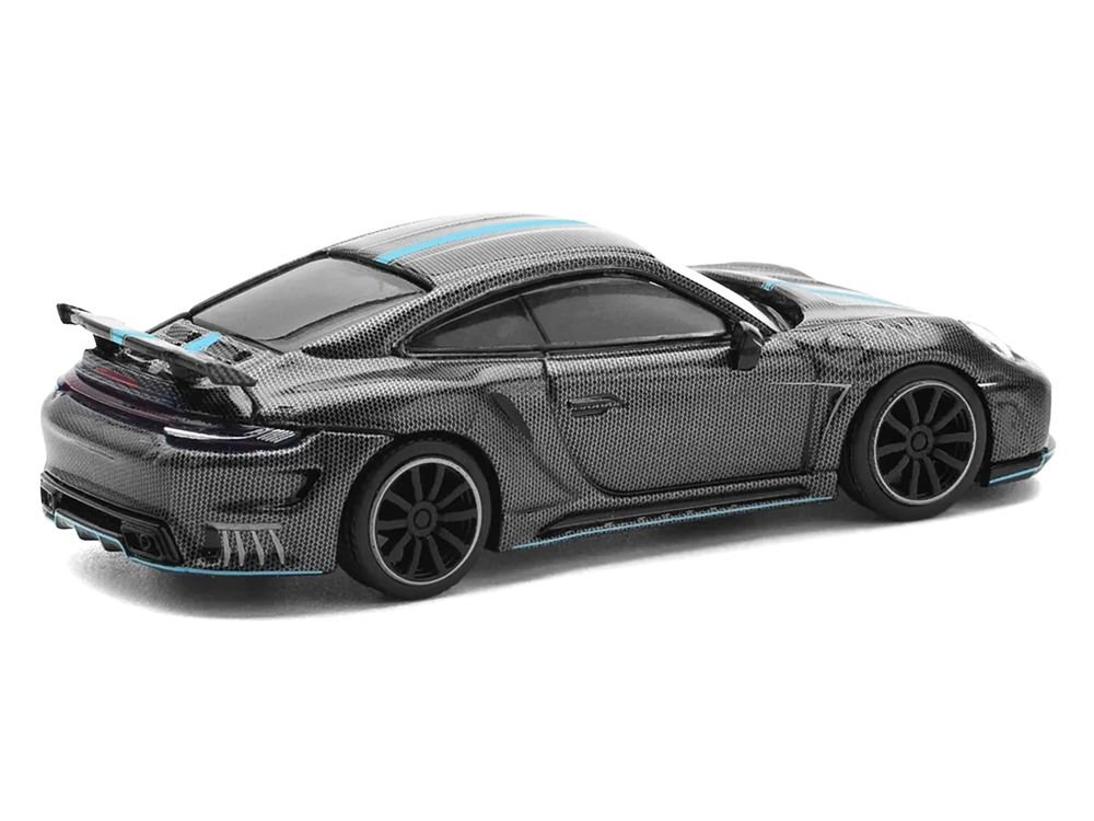 992 Stinger GTR Carbon Edition with Blue Stripe 1/64 Diecast Model Car by Pop Race view 4