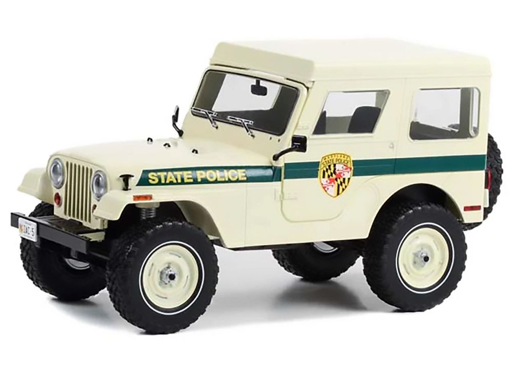 1983 Jeep CJ-5 Hardtop "Maryland State Police" Beige with Green Stripes "Artisan Collection" Series 1/18 Diecast Model Car by Greenlight view 2