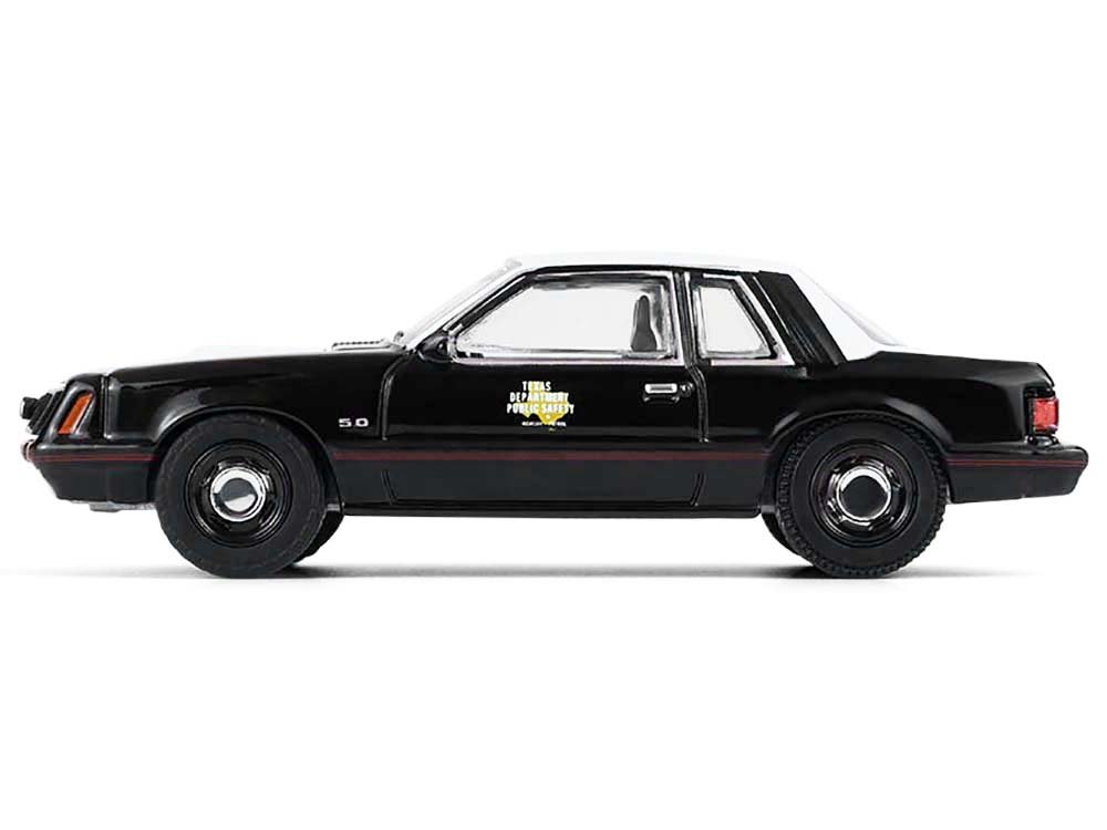 1982 Ford Mustang SSP "Texas Department of Public Safety Highway Patrol" Black with White Hood and Top "Hobby Exclusive" Series 1/64 Diecast Model Car by Greenlight view 2