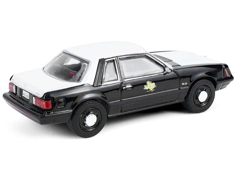 1982 Ford Mustang SSP "Texas Department of Public Safety Highway Patrol" Black with White Hood and Top "Hobby Exclusive" Series 1/64 Diecast Model Car by Greenlight view 3